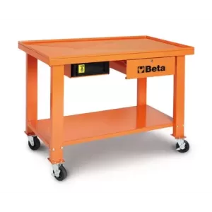 Stół warsztatowy na kołach do skrzyń biegów i przekładni z pojemnikiem na płyny z blachy stalowej lakierowanej pomarańczowy 1200x640x870mm