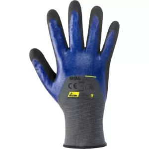 Rękawice robocze bezszwowe nylonowe pokryte nitrylem aż na knykcie kolor niebiesko-czarny oil 353118 rozmiar 9 (1PARA)