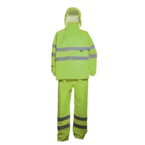 Komplet przeciwdeszczowy ostrzegawczy oxford 150D kurtka z kapturem i spodnie kolor żółty rozmiar L