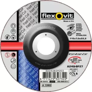 Tarcza do szlifowania stali węglowych i nierdzewnych a24q-230x8.0x22.2-t27 flexovit-fast cut