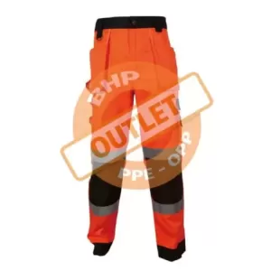 Spodnie robocze do pasa ostzregawcze poliester-bawełna dodatkowe kieszenie i na nakolanniki pomarańczowo-granatowe rozmiar S