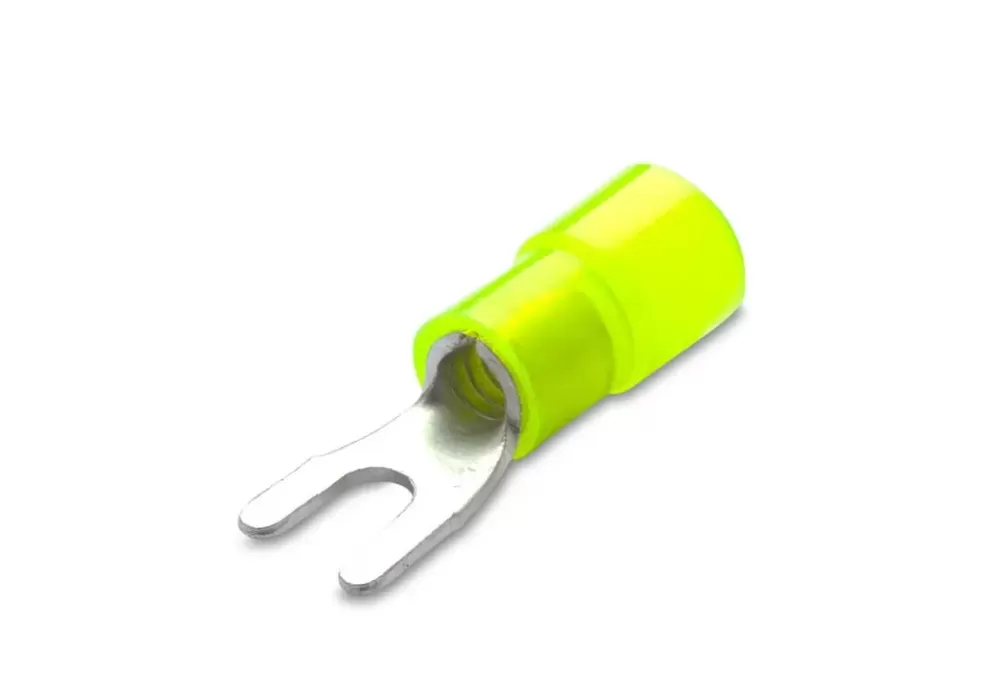 100x Końcówka kablowa izolowana widełkowa 6/10 nylon 105DEGC żółta za