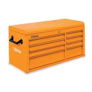 Skrzynia narzędziowa z ośmioma szufladami z blachy stalowej lakierowana pomarańczowa pusta