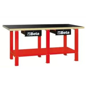 Stół warsztatowy z dwiema szufladami i półką blat ze sklejki wielowarstwowej czerwony,model 5600/C56W 930x2000x720mm
