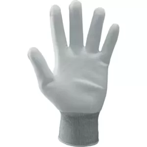 Bezszwowe rękawice poliestrowe pokryte PU, po wewnętrznej stronie dłoni rozmiar 8
