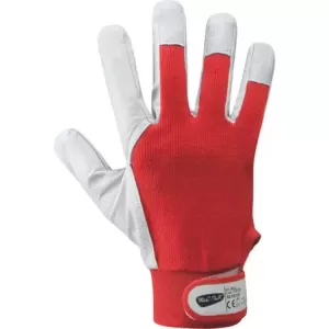 Rękawice robocze z owczej skęry licowej i rozciągliwej bawełny mankiet z rzepem kolor czerwono-biały rozmiar 10