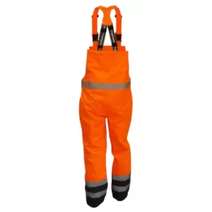 Spodnie robocze na szelkach z grubą poszewką ostrzegawcze oxford 300D pomarańzowo-granatowe rozmiar XS