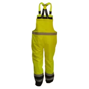 Spodnie robocze na szelkach z grubą poszewką ostrzegawcze oxford 300D żółto-granatowe rozmiar XS