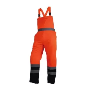 Spodnie robocze na szelkach elastycznych ostrzegawacze płótno poliester-bawełna kolor pomarańczowo-granatowy rozmiar M