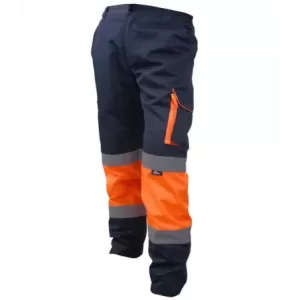 Spodnie robocze do pasa ostrzegawcze o intensywnej widzialności płótno poliester-bawełna granatowo-pomarańczowe rozmiar M
