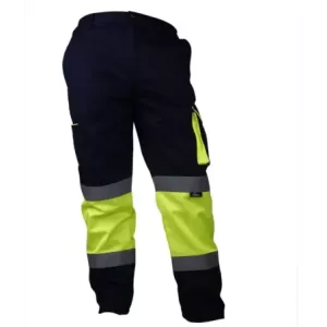 Spodnie robocze do pasa ostrzegawcze o intensywnej widzialności płótno poliester-bawełna granatowo-żółte rozmiar XL