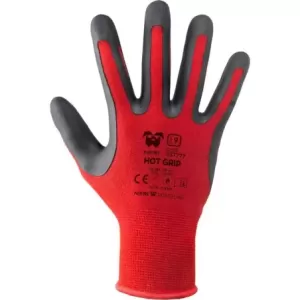 Bezszwowe rękawice nylonowo-elastanowe pokryte termoplastyczną gumą kolor czerwono- czarny rozmiar 8/m